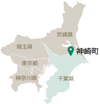 神崎町の位置を示す地図画像。神崎町は千葉県の北部に位置します