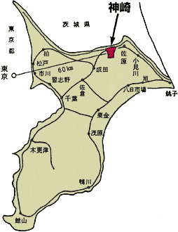 千葉県における町の位置がわかる地図のイラスト